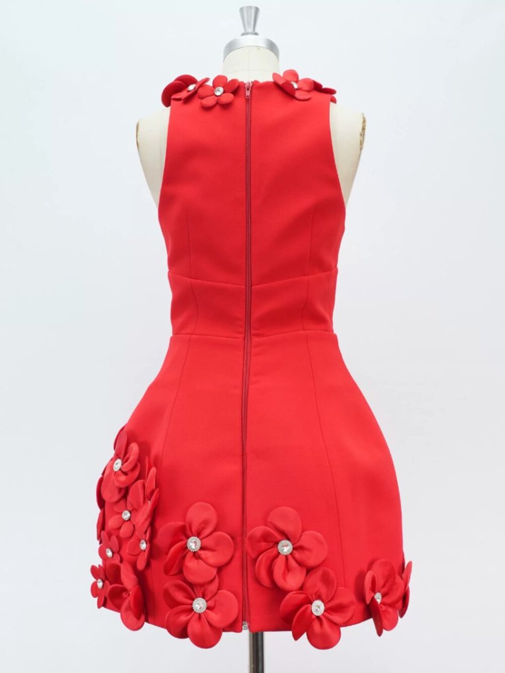 Bronx and Banco Estelle Mini Dress XS/S/M Red 3d Floral V-neck Party Cocktail - Picture 6 of 10